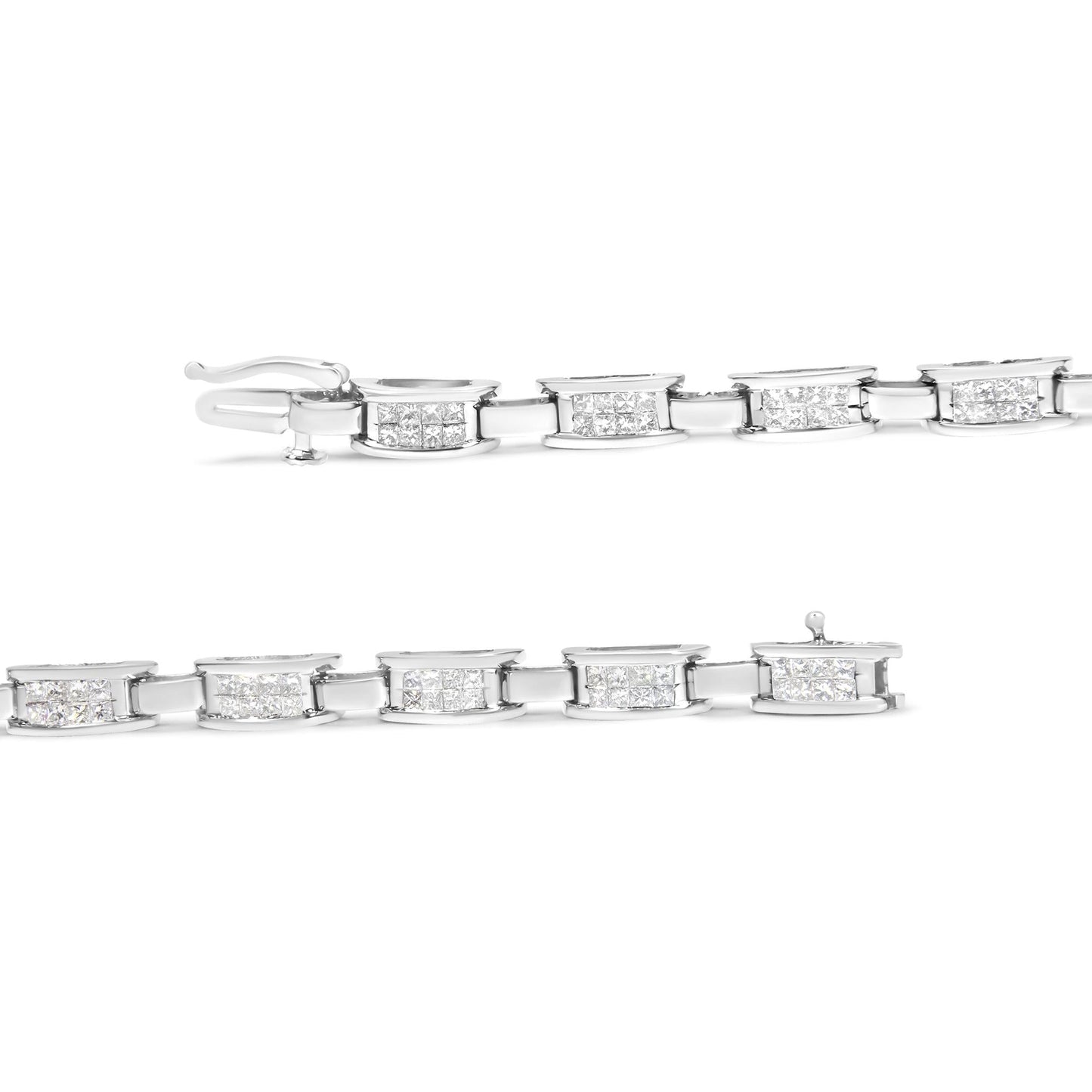 14K White Gold 2.0 Cttw Princess Cut Invisible Set Diamond Rectangular Link Bracelet (I-J Color, I1-I2 Clarity) - 7.25"-2
