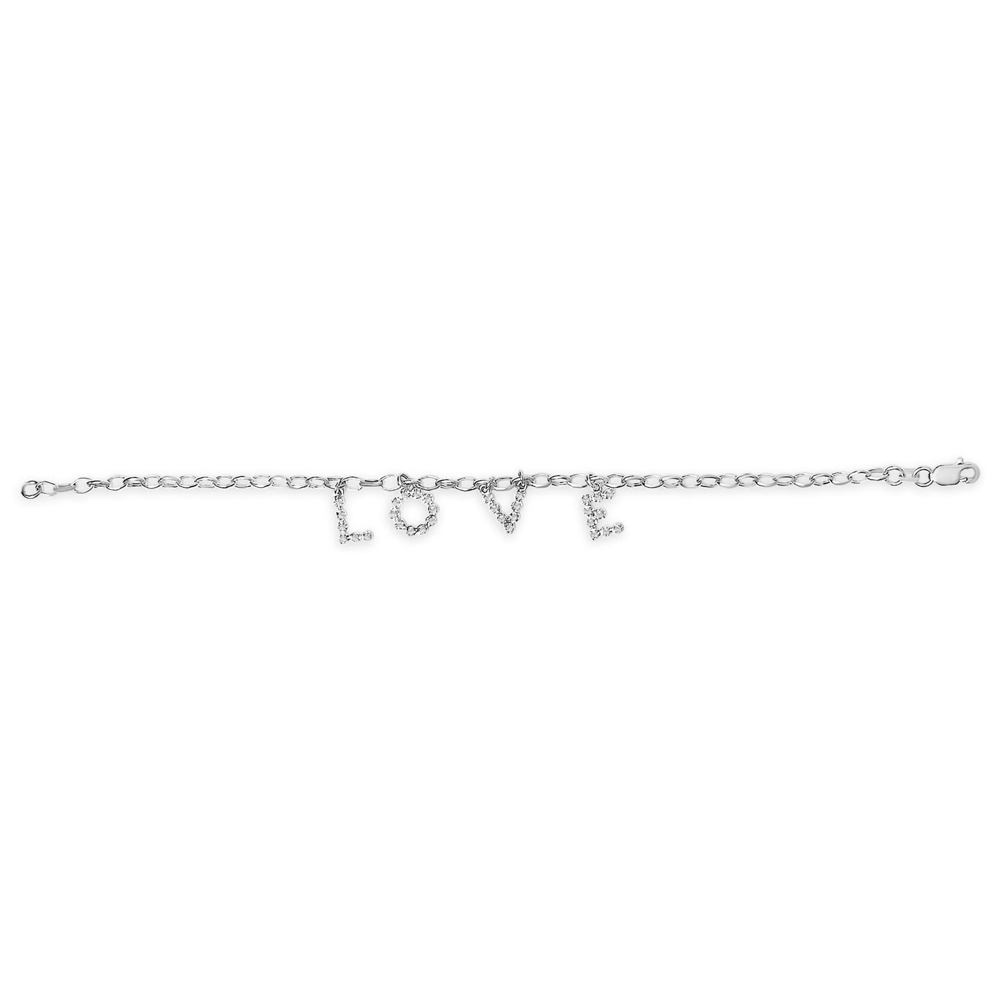 10k White Gold 1/6 Cttw Diamond "Love" Charm Cable Chain Bracelet (H-I Color, I1-I2 Clarity) - 7"-2
