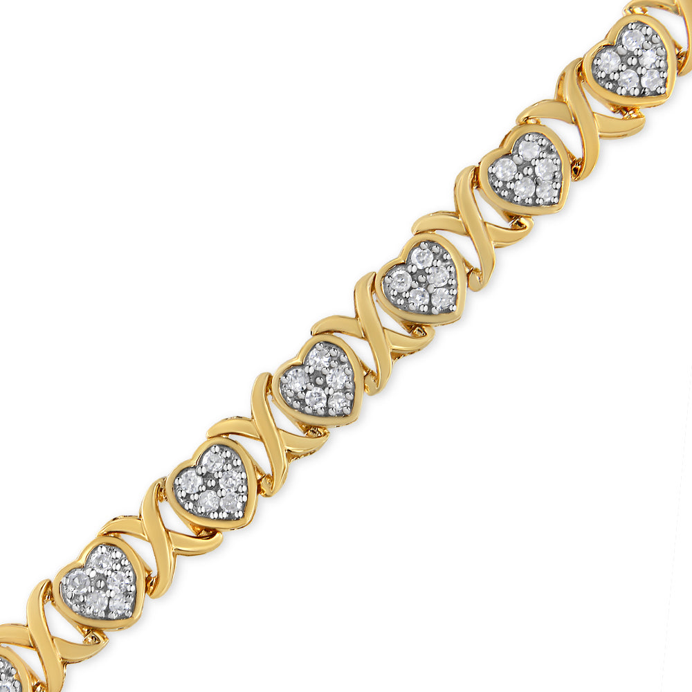 14KY Yellow Gold Plated .925 Sterling Silver 1.00 Cttw Diamond Heart and X Link Bracelet (I-J Color, I3 Clarity) - 7.25" Inches-2