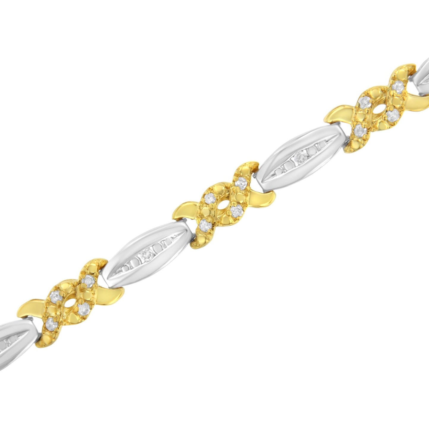10K Yellow Gold Plated .925 Sterling Silver 1/2 cttw Channel Set Round-cut Diamond X Link Bracelet (I-J Color, I2-I3 Clarity) - Size 7.25"-2
