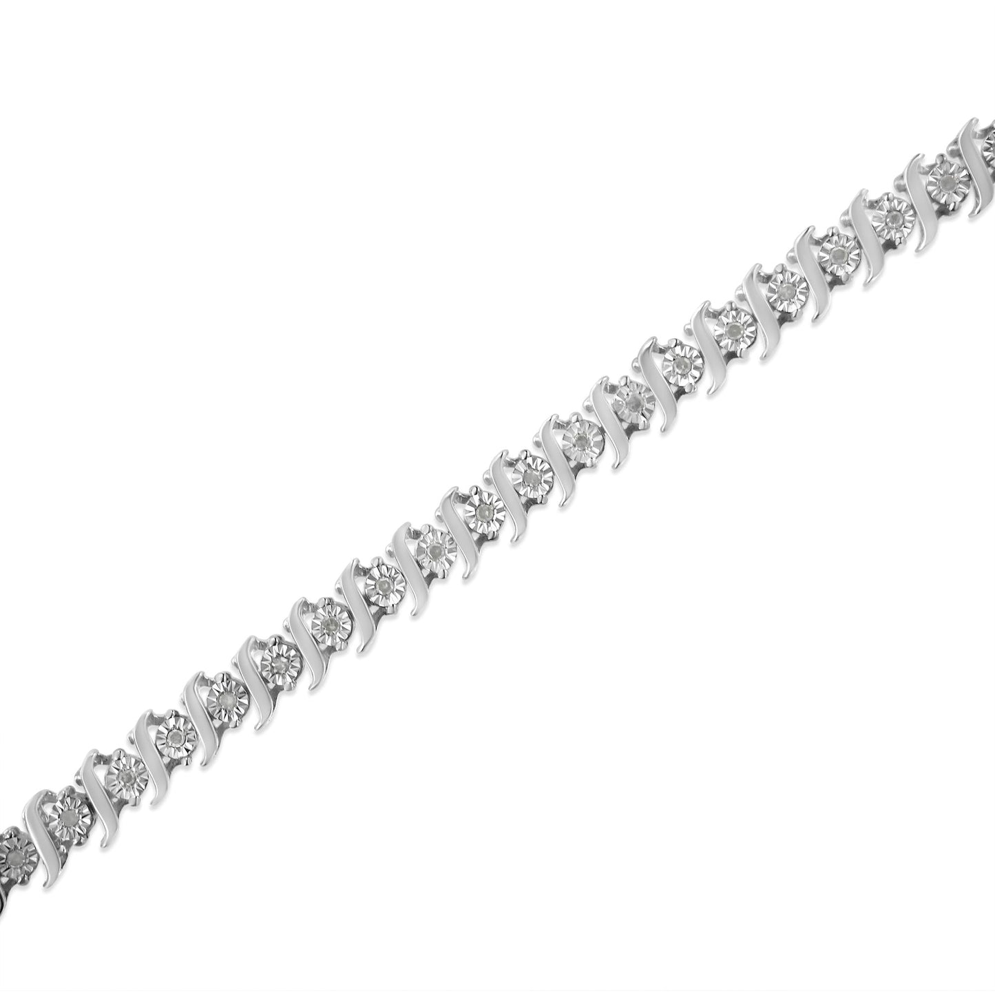 .925 Sterling Silver 1/4 Cttw Diamond Miracle-Set "S" Link Tennis Bracelet (I-J Color, I3 Clarity) - Size 7.25" Inches-2