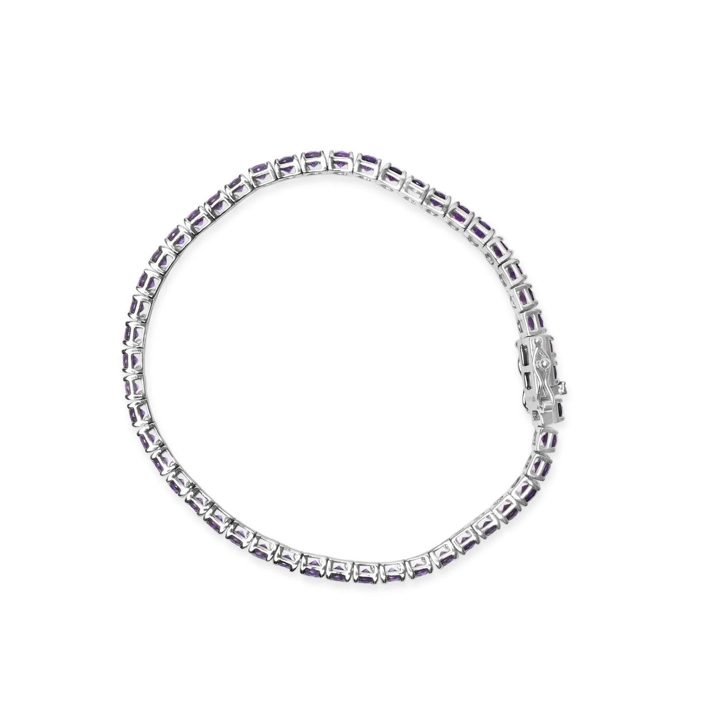 .925 Sterling Silver 7 3/8 Ctw Created Purple Amethyst Tennis Bracelet -7.25" Inches-2