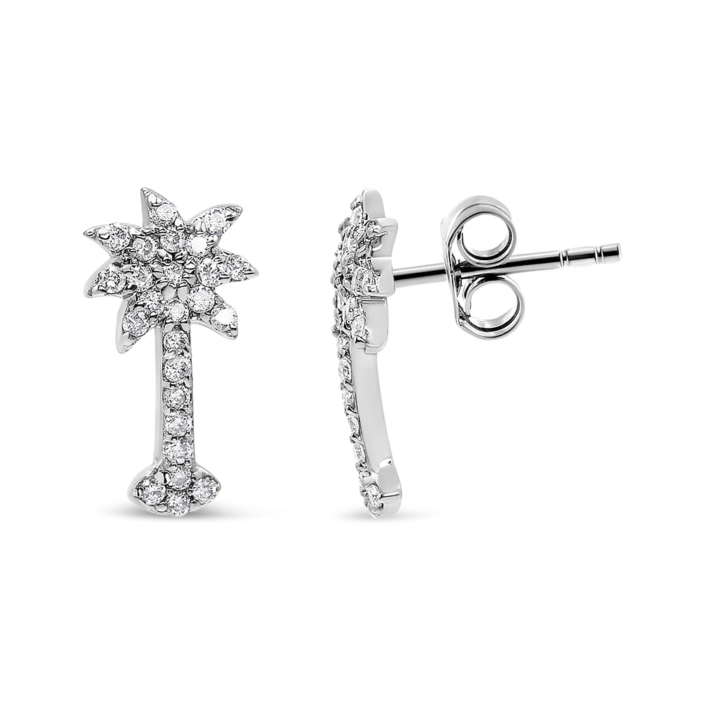 14K White Gold 1/4 Cttw Diamond Palm Tree Push Back Stud Earrings (K-L Color, I1-I2 Clarity)-2