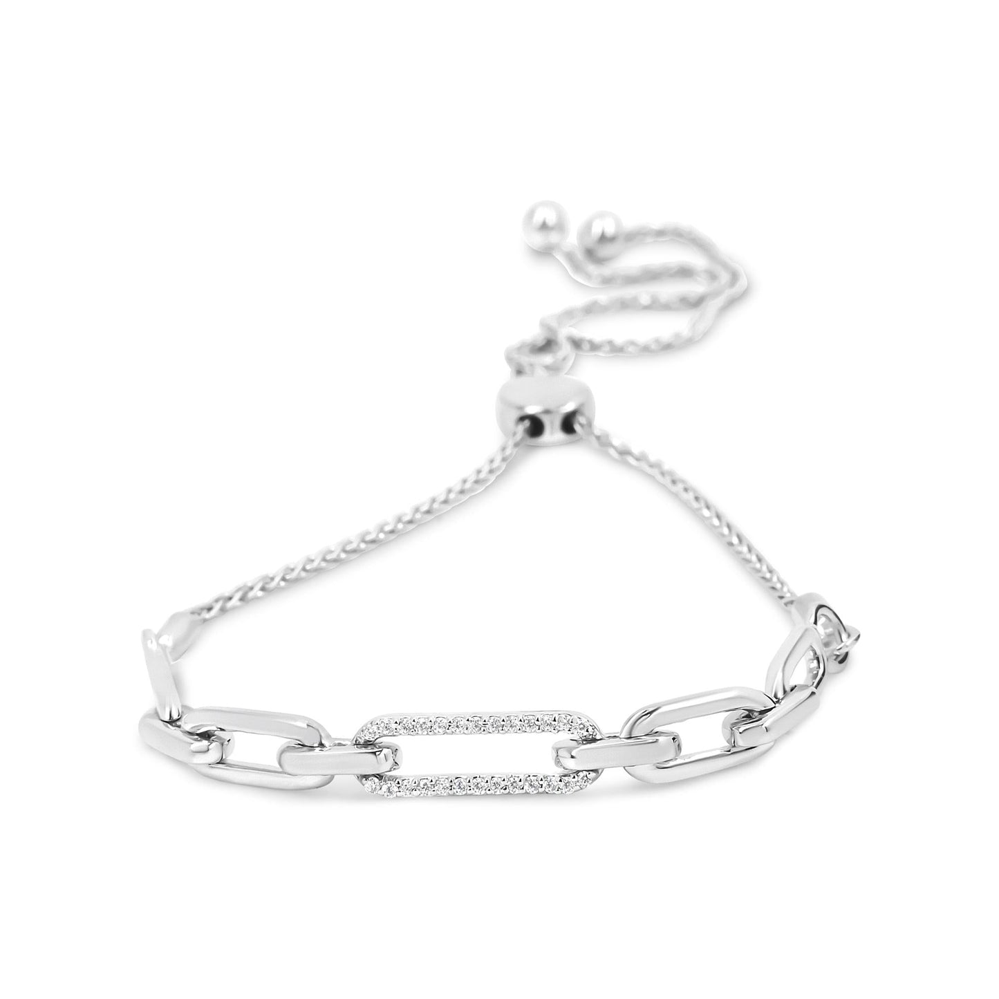 .925 Sterling Silver 1/10 Cttw Diamond Paperclip Link Adjustable Bolo Bracelet (I-J Color, I2-I3 Clarity)-2
