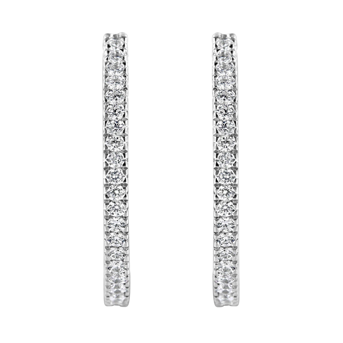 10KT White Gold 1 cttw Diamond Hoop Earrings (I-J Clarity, I2-I3 Color)-2