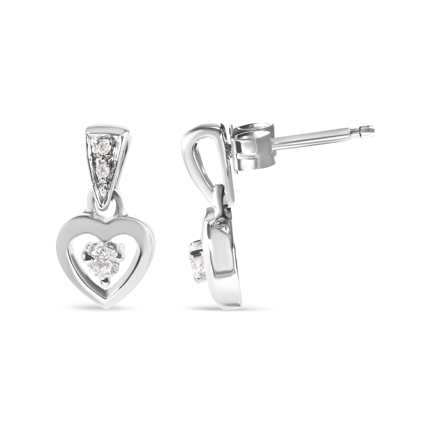 14K White Gold 1/6 Cttw Diamond Dangle Heart Stud Earrings (H-I, SI2-I1)-2