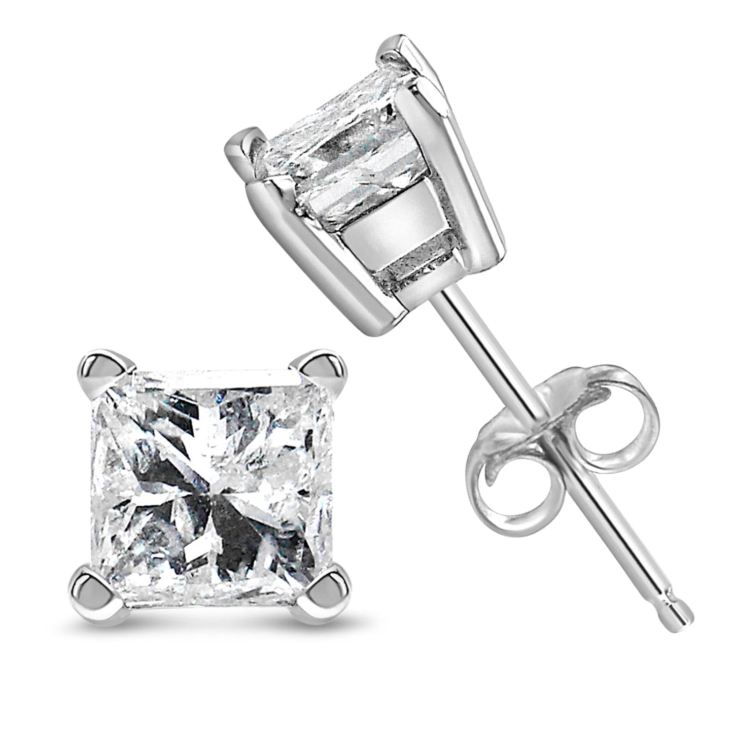 14K White Gold 1/10 Cttw Princess-cut Diamond Solitaire Stud Earrings (H-I Color, I1-I2 Clarity)-2