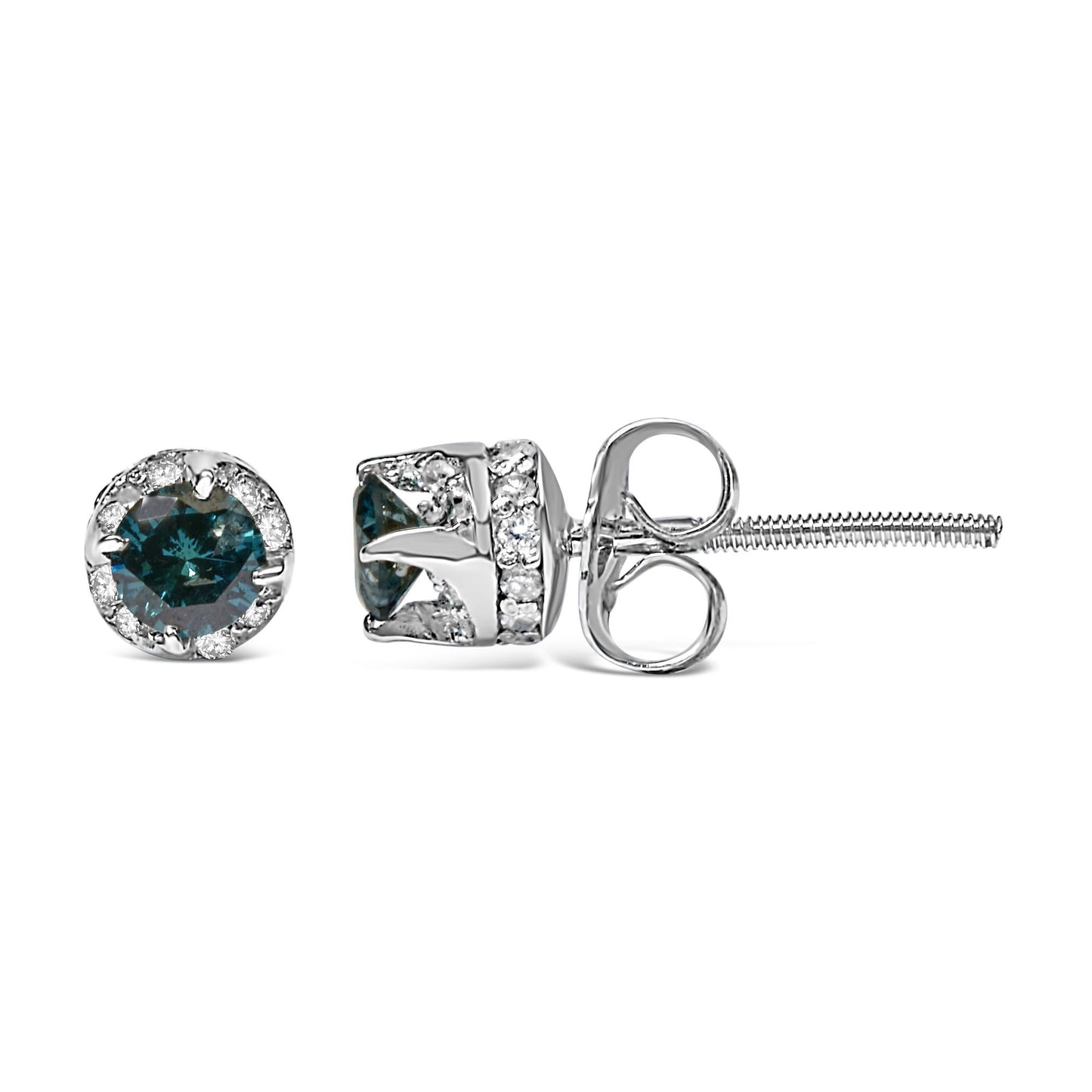 14K White Gold 1/2 cttw White and Treated Blue Round Diamond Earrings (I-J I2-I3)-2