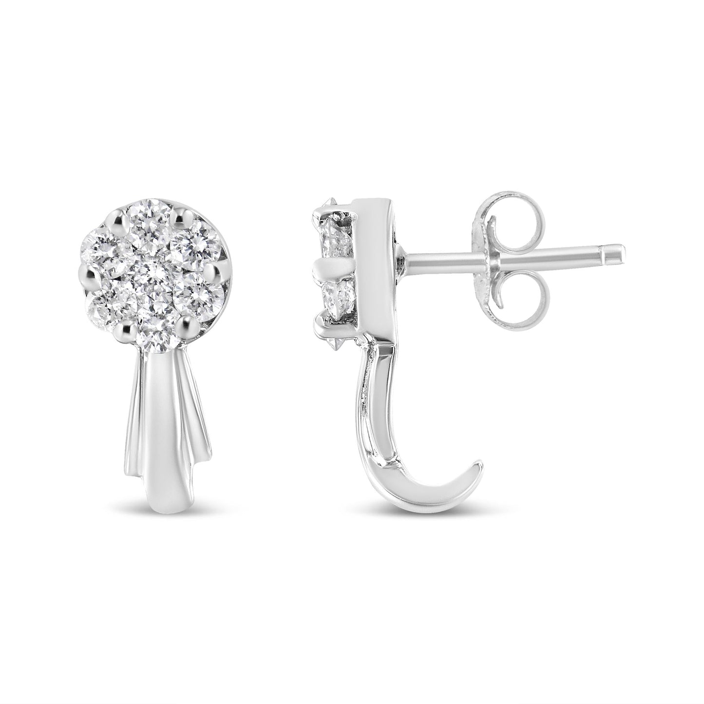 14K Gold 3/4 Cttw Diamond Floral Cluster Drop and Dangle Stud Earrings (H-I Color, I1-I2 Clarity)-4