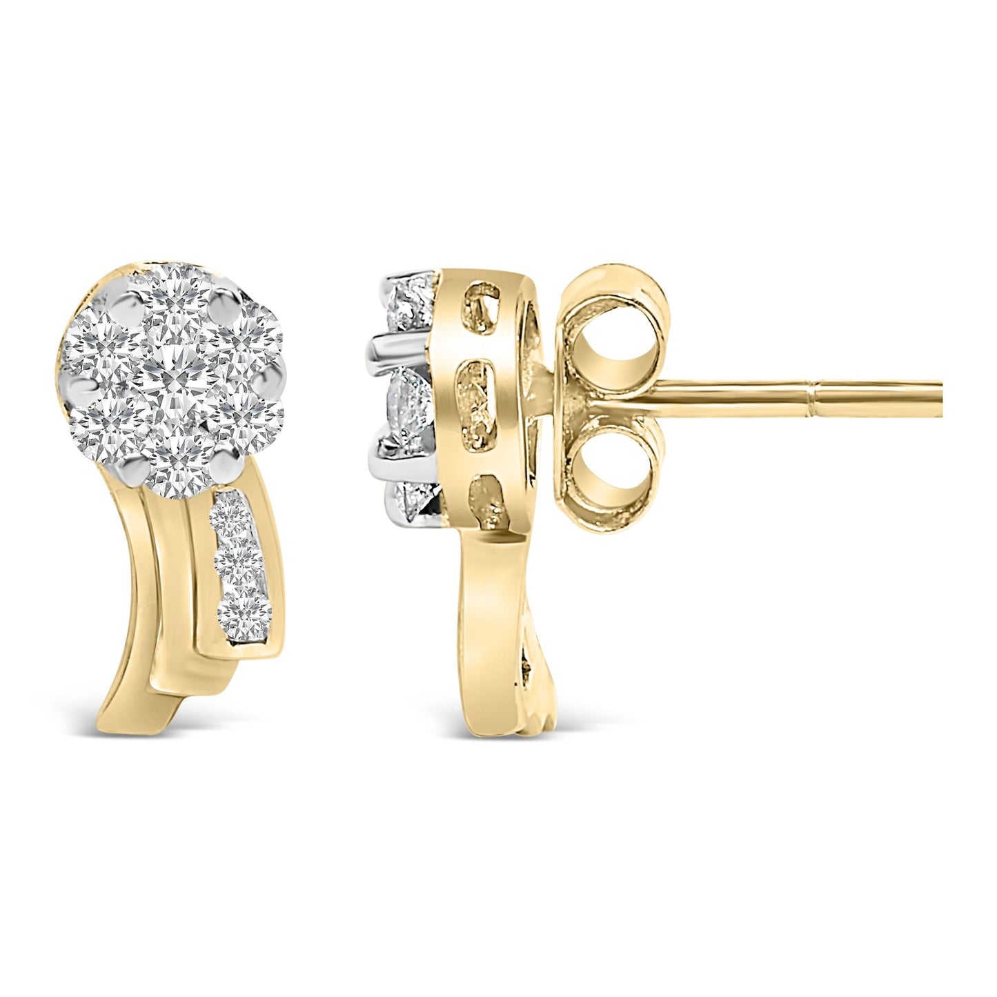 14K Yellow Gold 7/8 cttw Round Cut Diamond Earrings (I-J, SI1-SI2)-2