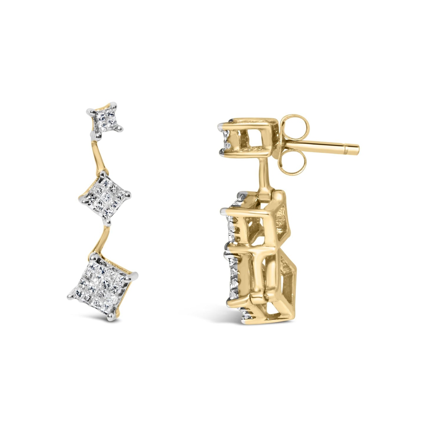 14K Yellow Gold 1 cttw Princess Cut Diamond Earrings (H-I, SI1-SI2)-2