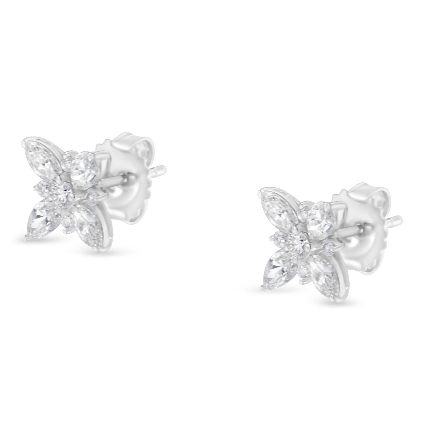 14K White Gold Marquise Diamond Flower Stud Earring (1.00 cttw, H-I Color, SI1-SI2 Clarity)-2