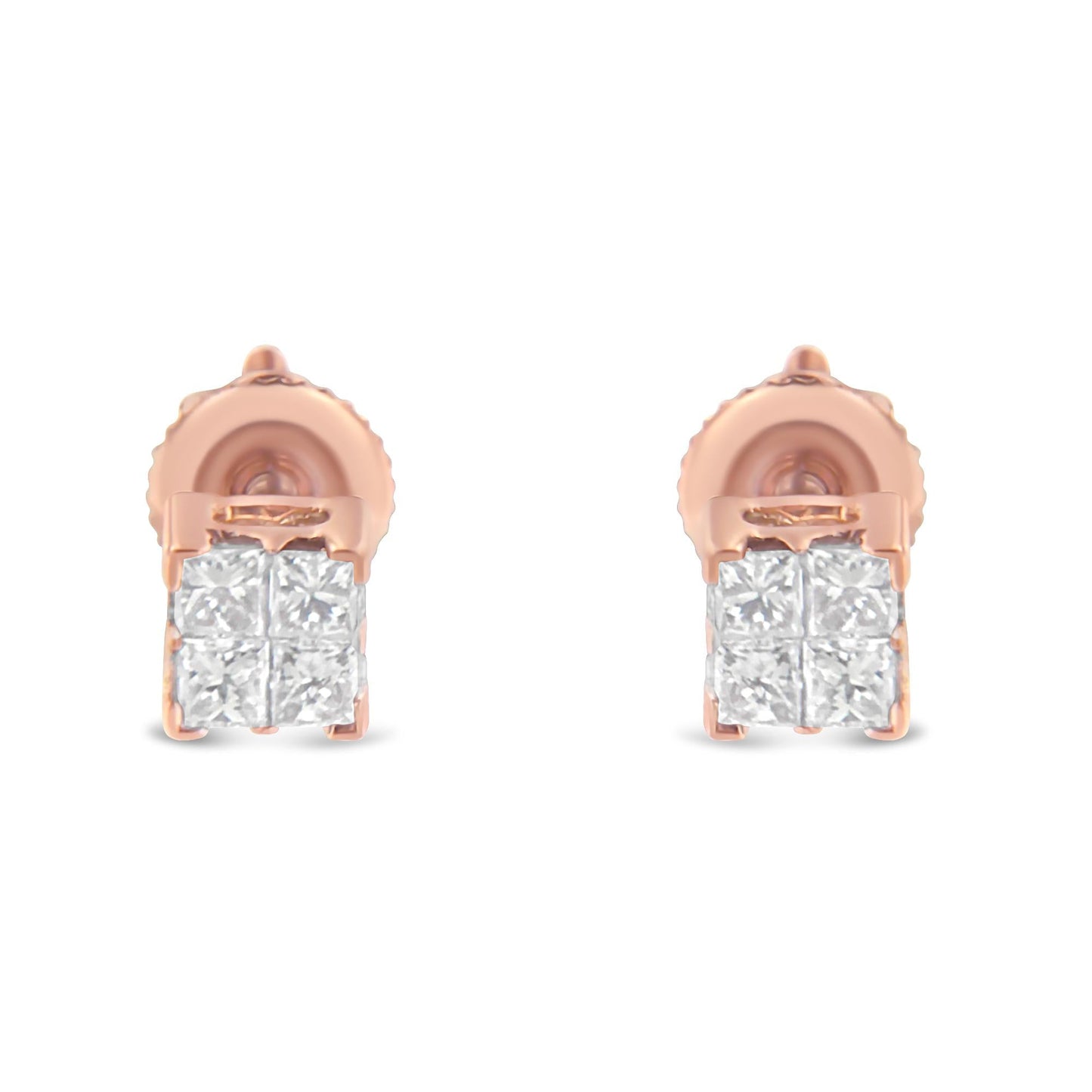 10KT Gold Princess Diamond Stud Earring (1/4 cttw, J-K Color, I1-I2 Clarity)-4