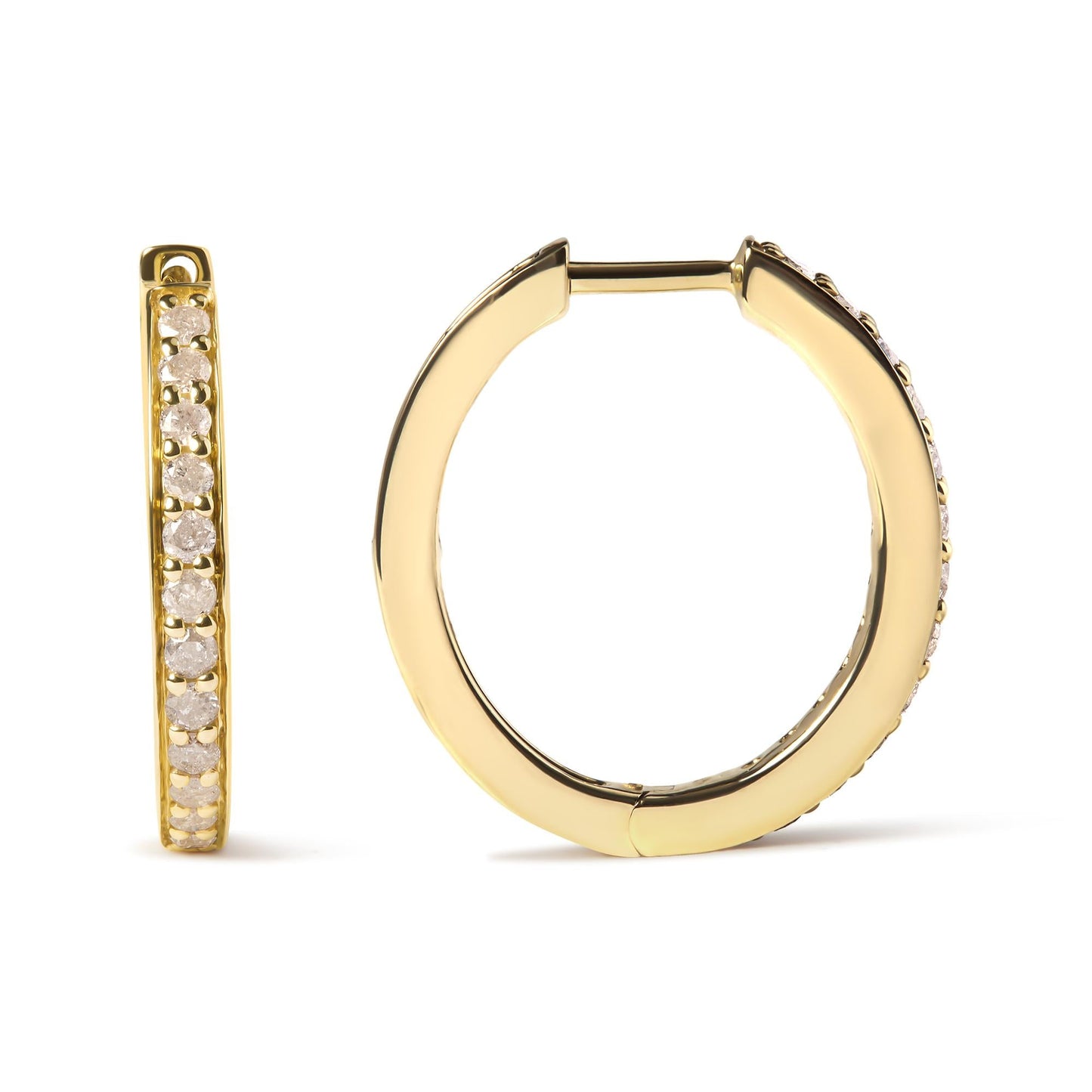 10K Yellow Gold 1/2 Cttw Round-Cut Diamond Hoop Earrings (I-J Color, I2-I3 Clarity)-2