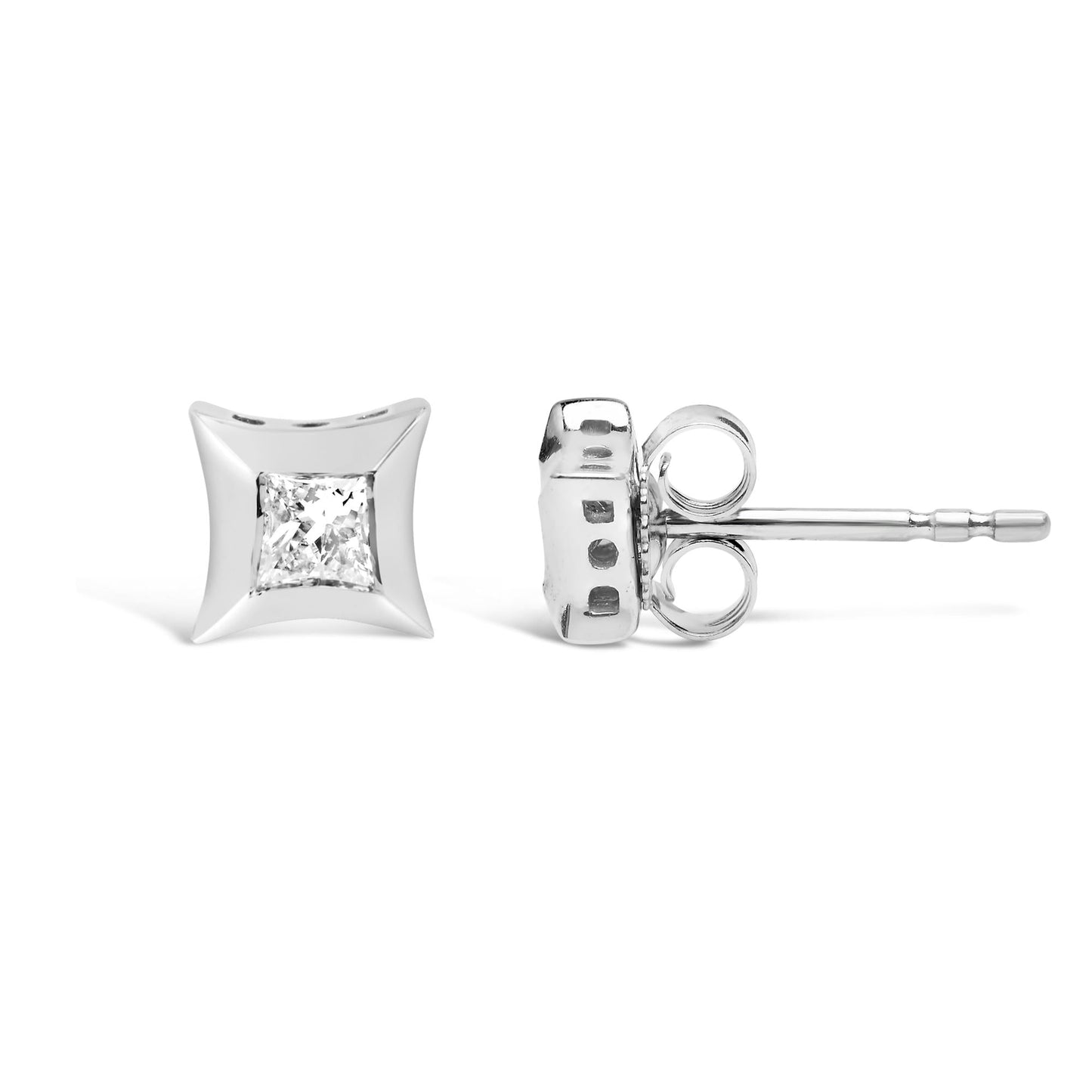 10K White Gold 1/5 Cttw Invisible Set Princess-Cut Diamond Stud Earrings (H-I Color, SI2-I1 Clarity)-4