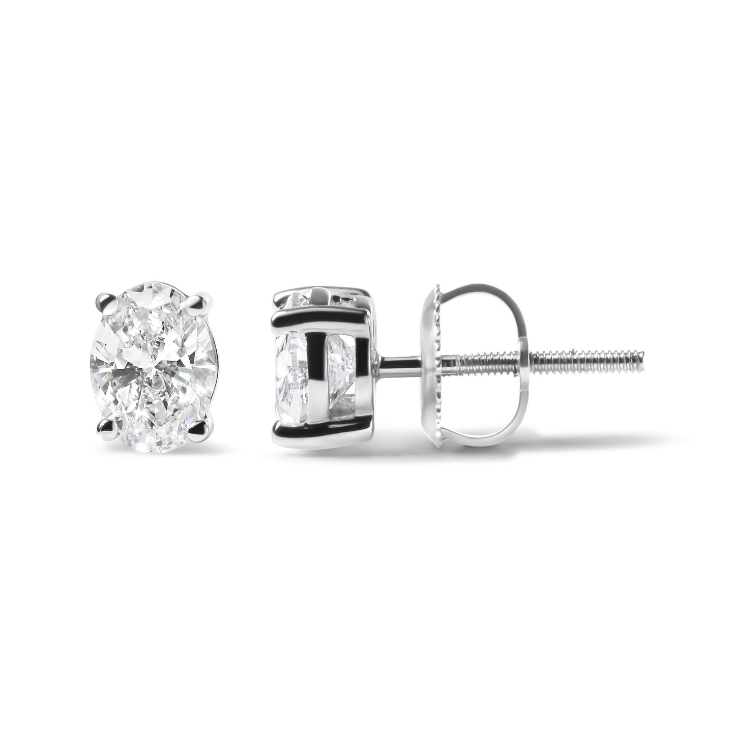 14K White Gold Prong Set Lab Grown Oval Diamond Solitaire Stud Earring (F-G Color, VS1-VS2 Clarity)-4