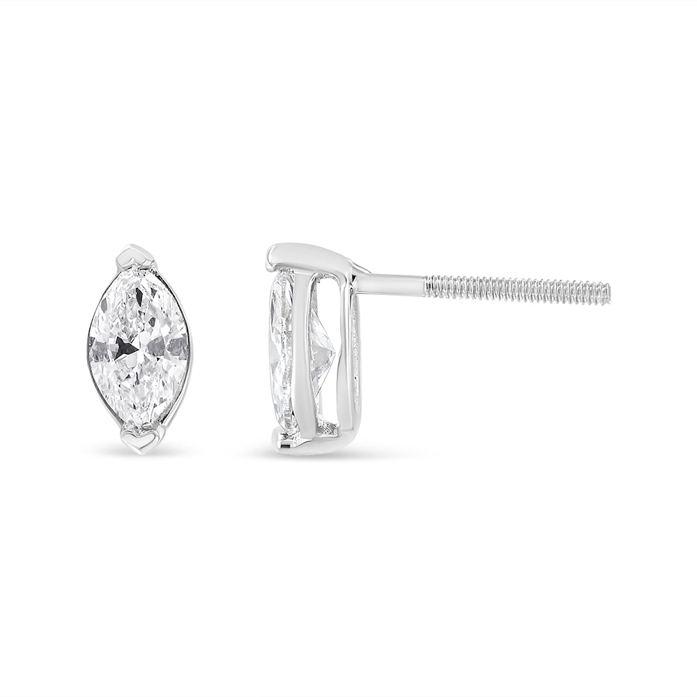 14K White Gold 4/5 Cttw Marquise Lab Grown Diamond Solitaire Stud Earrings-2