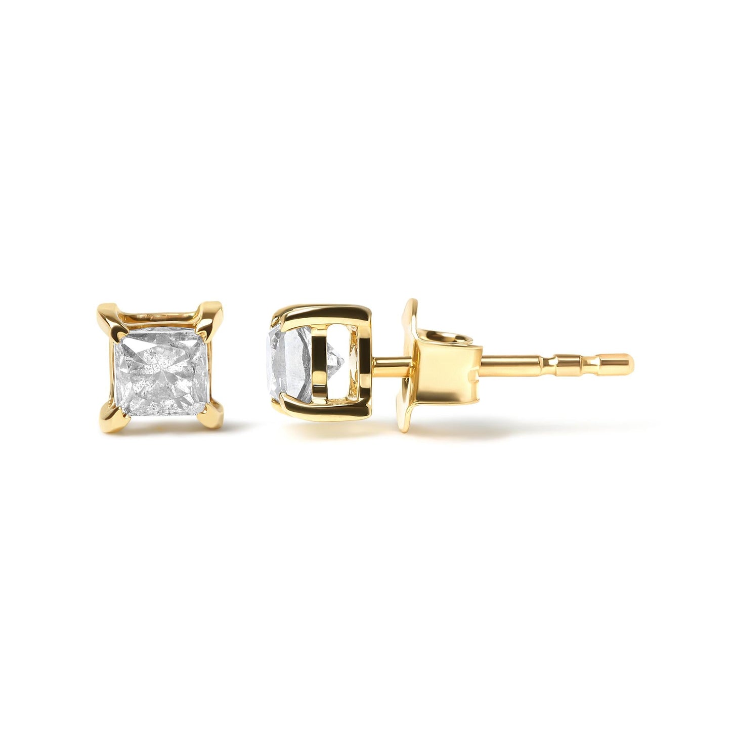 14K Yellow Gold 5/8 Cttw Princess Natural Brown Color Diamond 4-Prong Stud Earrings (Brown Color, SI2-I1 Clarity)-2