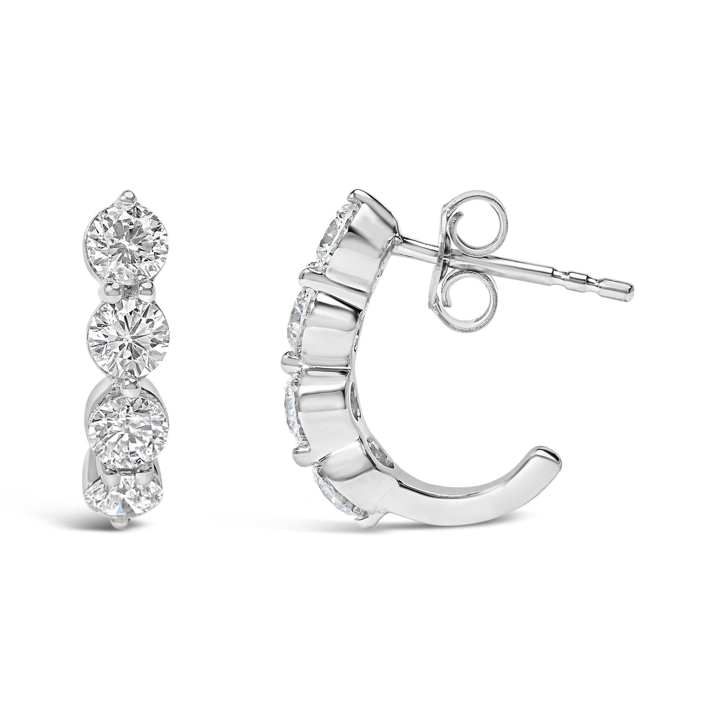 14K White Gold 1 1/4 Cttw Round Lab Grown Diamonds 5 Stone Open Hoop Stud Earrings (F-G Color, VS1-VS2 Clarity)-2