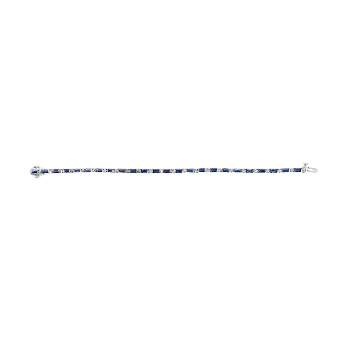 14K White Gold 1 1/10 Cttw Diamond and Blue Sapphire Alternating Link Tennis Bracelet (I-J Color, SI2-I1 Clarity) - 7" Inches-2