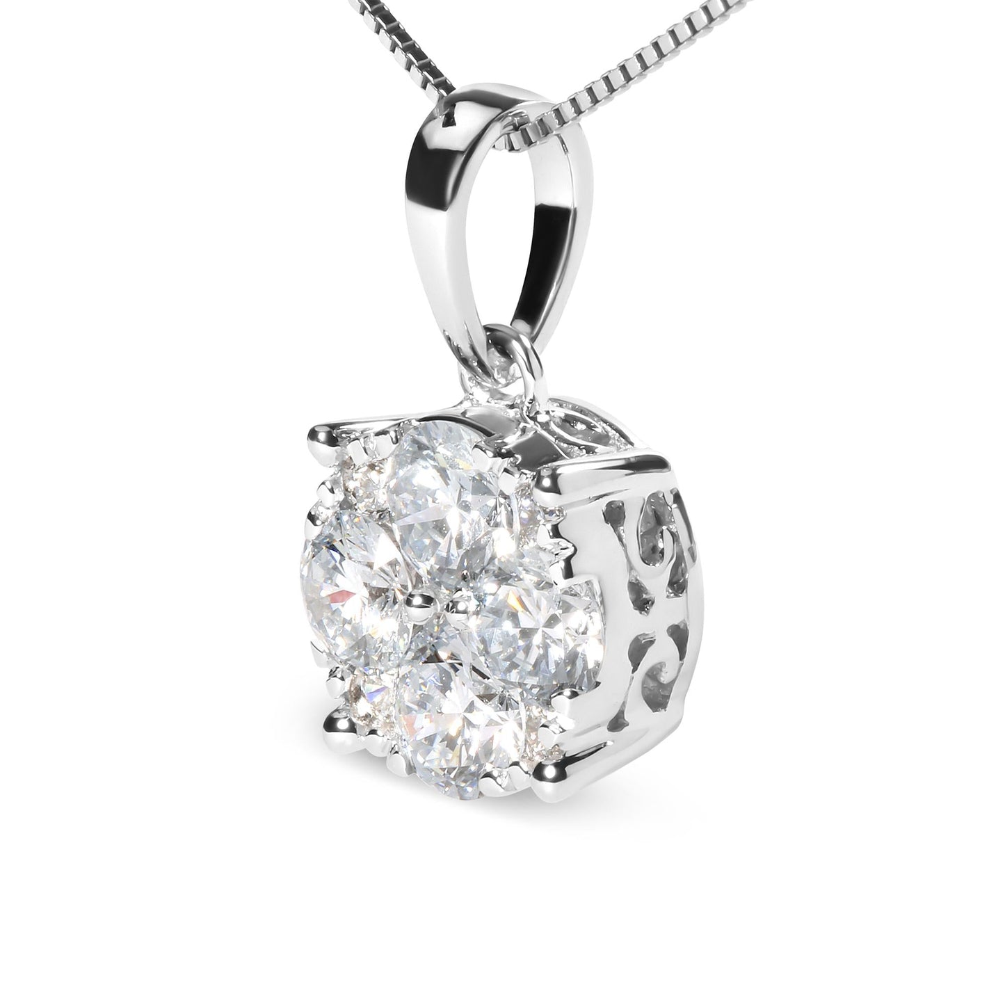 14k White 1.00 Cttw Lab Grown Diamond Cluster Pendant 18" Necklace (G-H Color, VS1-VS2 Clarity)-2