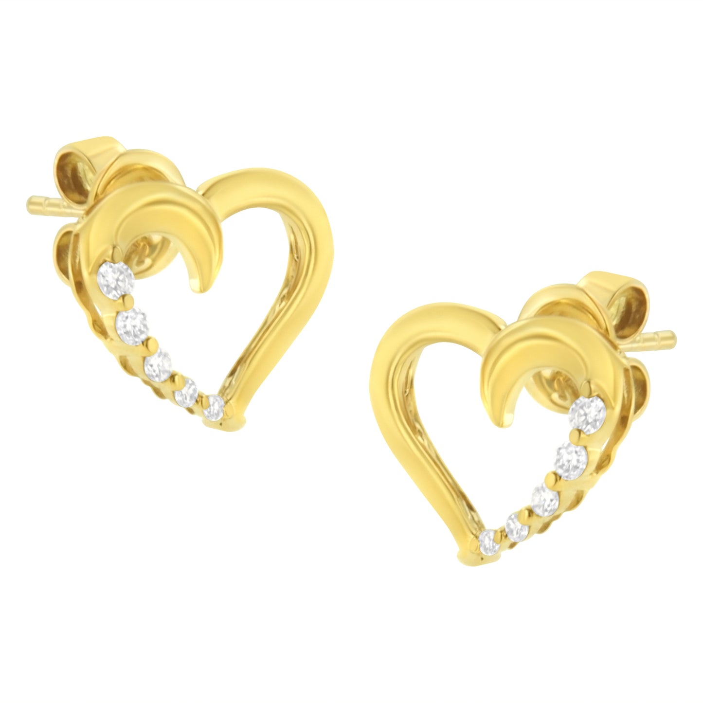 14KT Yellow Gold 1/8 cttw Diamond Journey Heart Earrings (K-L, I1-I2)-2