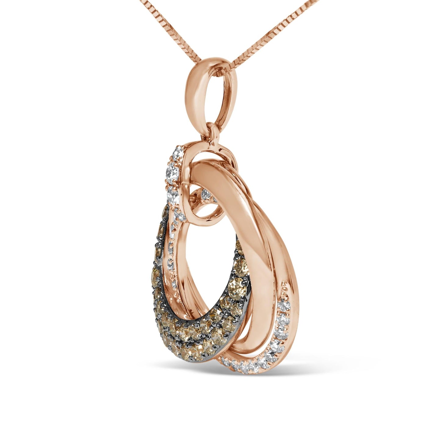 14K Rose Gold 3/4 Cttw Brown and White Diamond Interlocking Circle Hoop 18" Inch Pendant Necklace (G-H Color, SI2-I1 Clarity)-2