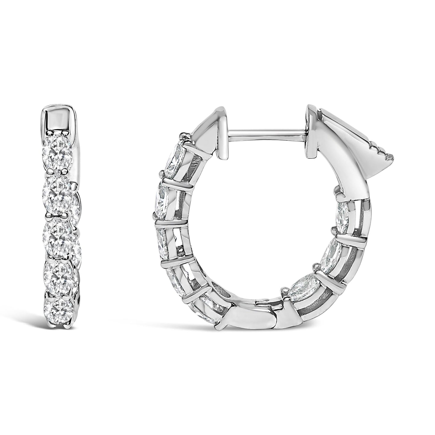 14K White Gold 2 3/4 Cttw Oval Cut Lab Grown Diamond Inside Out Hoop Earrings-2