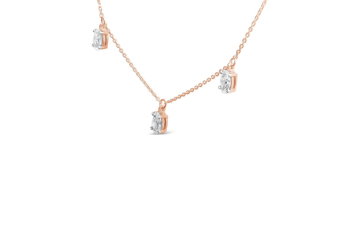 14K Rose Gold 1 3/8 Cttw Oval Lab Grown Diamond Dangle Station Necklace - 17" Inches-2