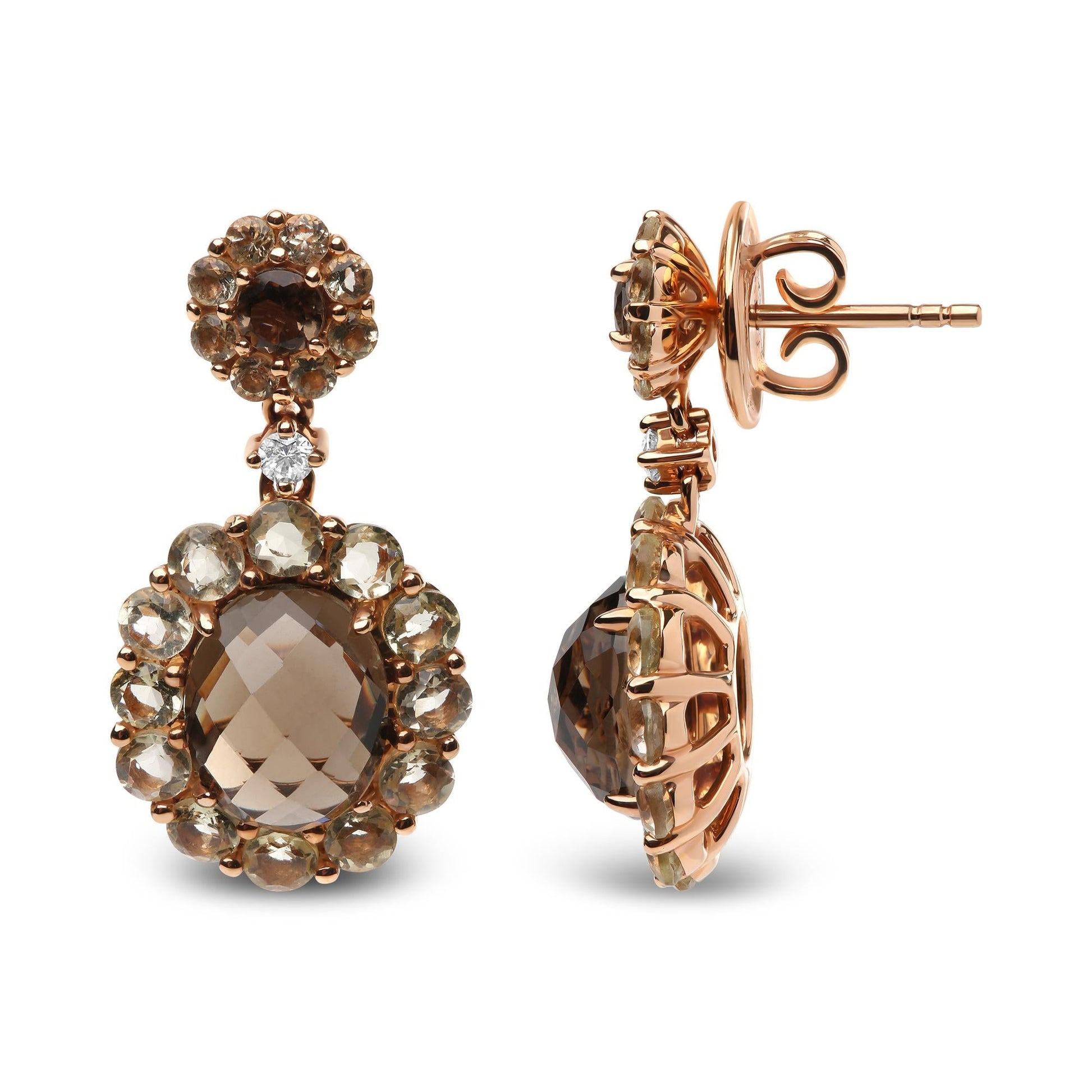 18K Rose Gold Diamond Accent and  Lemon and Oval Smoky Color Quartz Gemstone Dangle Drop Earring (G-H Color, SI1-SI2 Clarity)-2