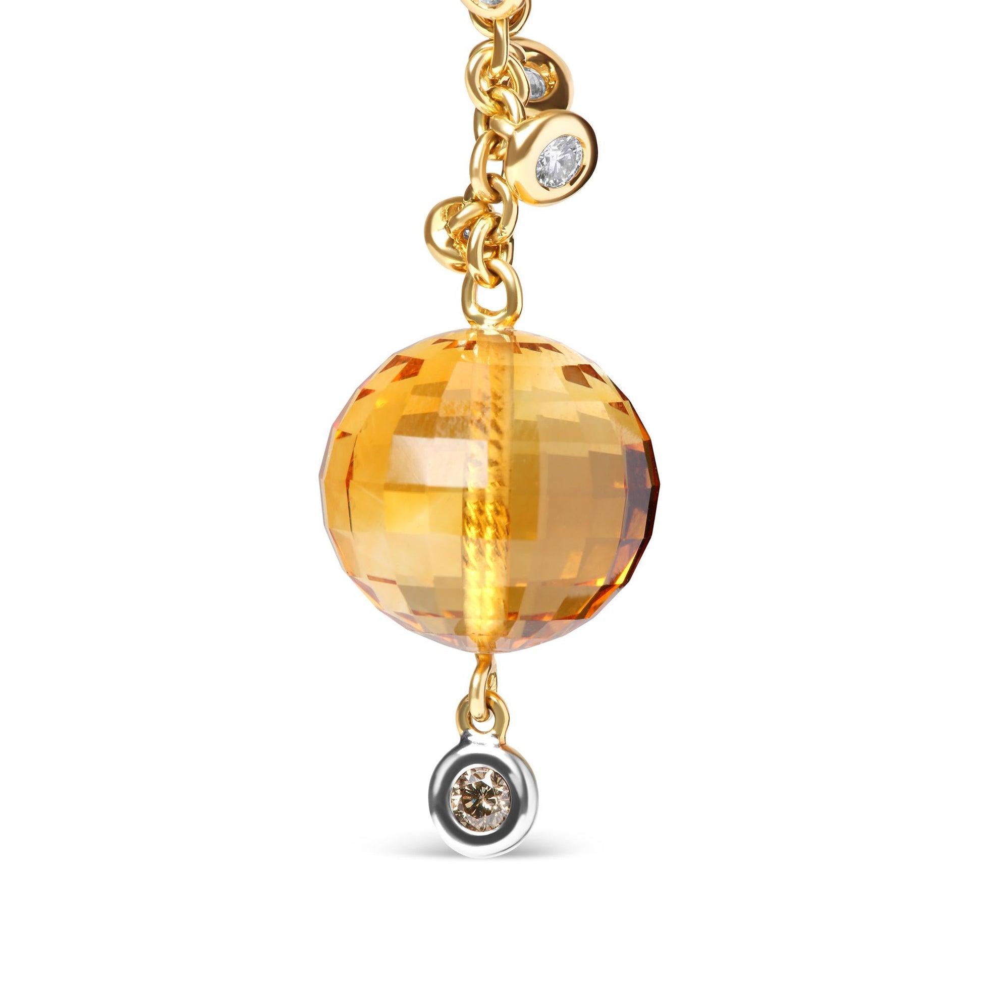 18K Yellow Gold 2/3 Cttw Round Bezel Diamond and 25mm Ball Shaped Yellow Citrine Gemstone Dangle Stud Earring (Brown and G-H Color, SI1-SI2 Clarity)-2