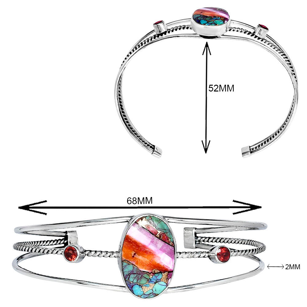 Kingman Orange Dahlia Turquoise & Garnet Cuff Bangle Bracelet B-1011 30-EB10289-3