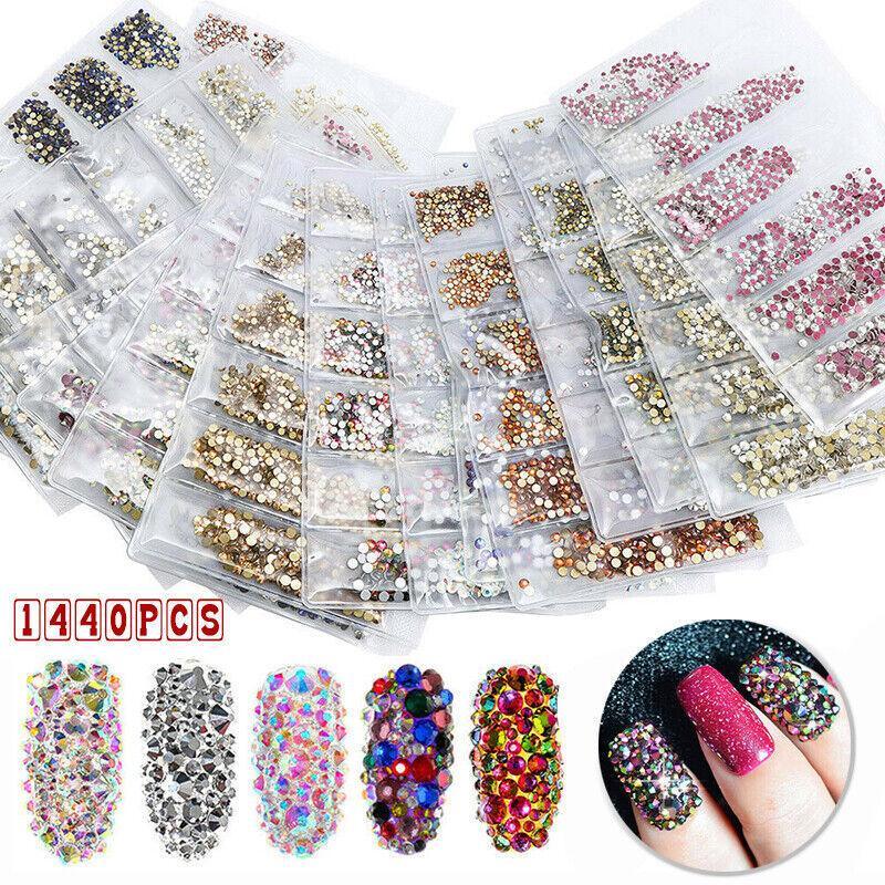 1440Pcs Glitter Rhinestones Crystal Clear Flat Bottom Glass Nail Art Nail Drill-0