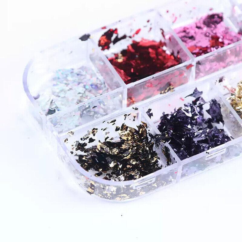 12 Colours Foil Confetti Flakes Thin Sheets Nail Art Mixed Glitter Decoration-3