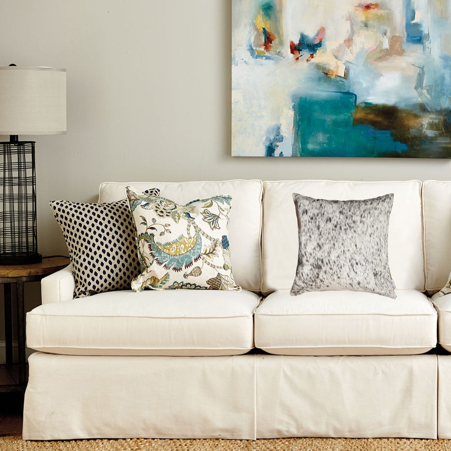 18" Gray and White Cowhide Throw Pillow-4