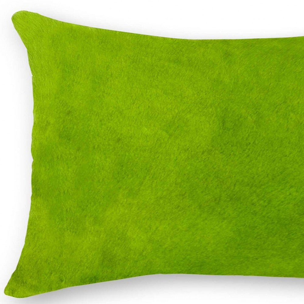 12" X 20" Lime Green Cowhide Throw Pillow-4