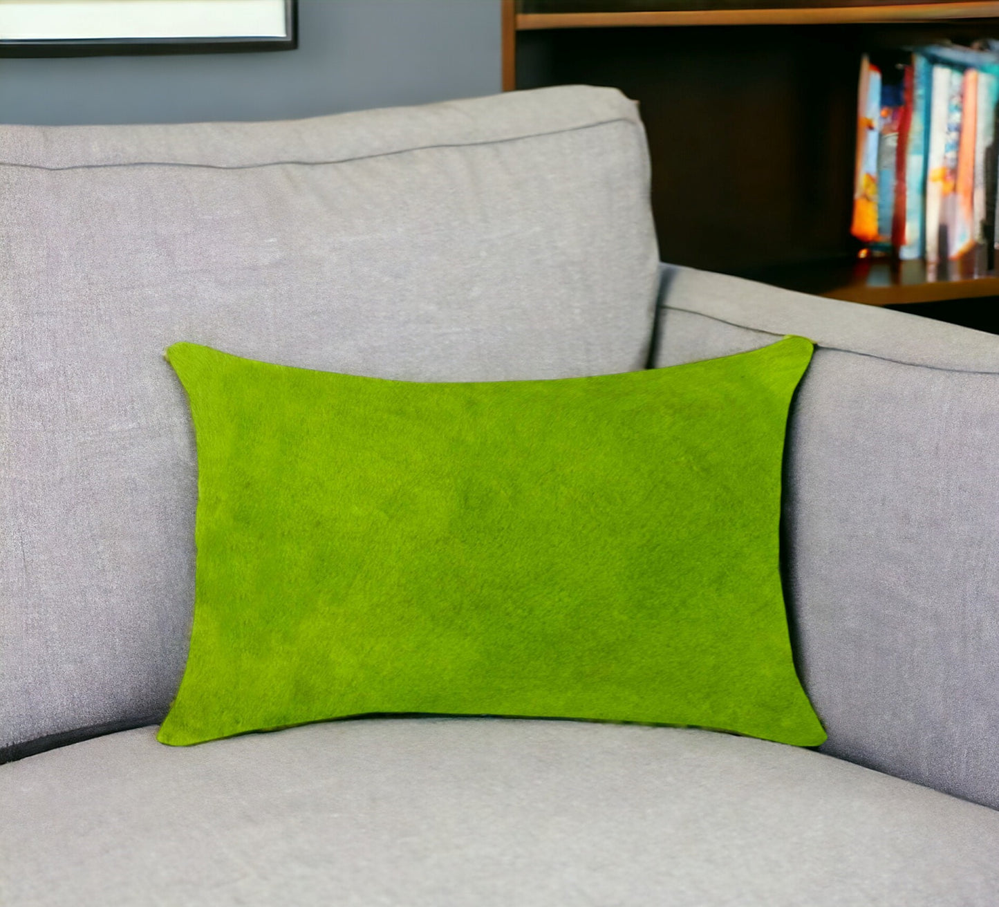 12" X 20" Lime Green Cowhide Throw Pillow-1