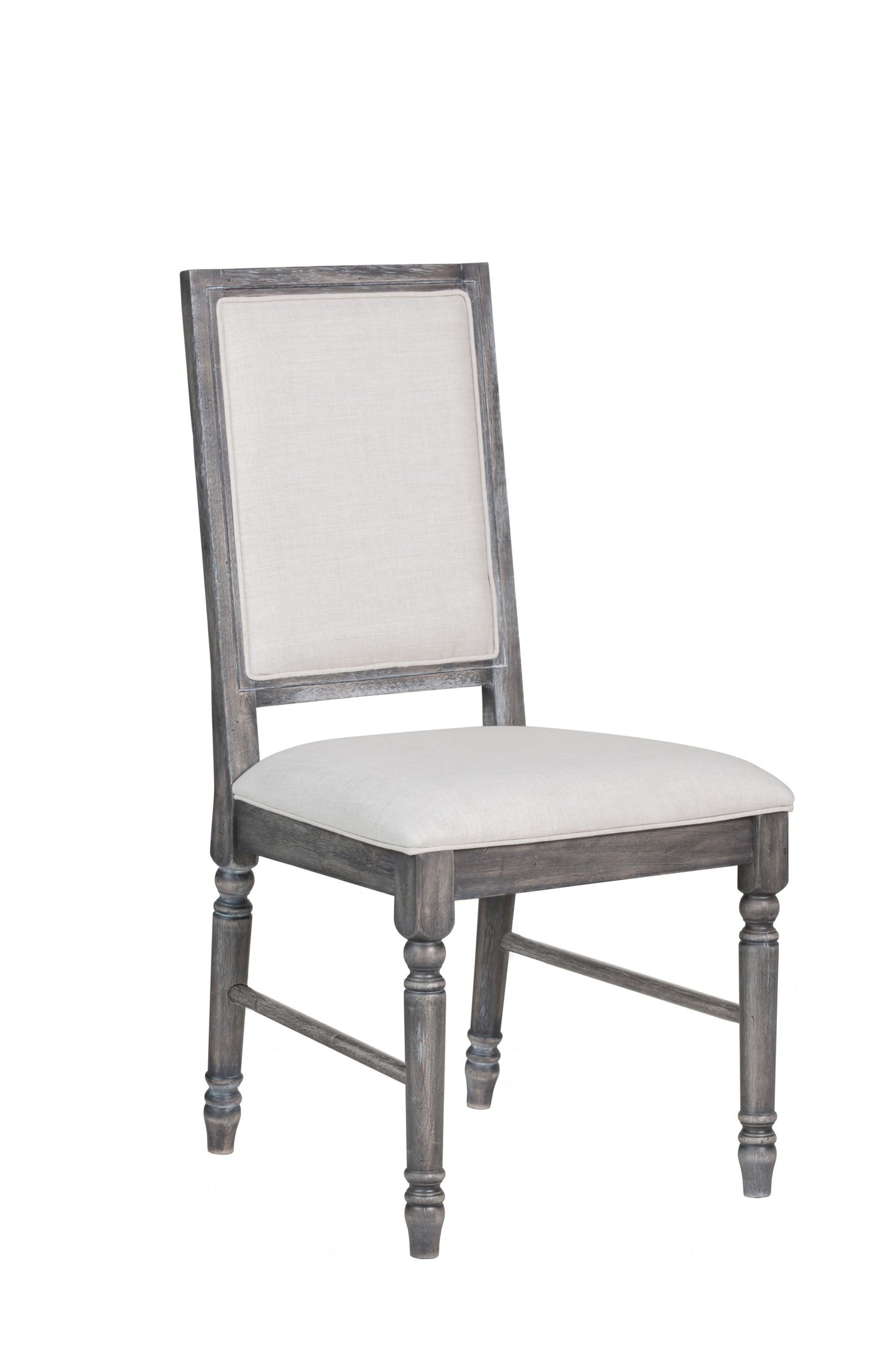 Set of Two Cream and Gray Upholstered Linen Dining Side Chairs-1