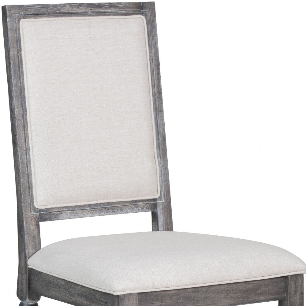 Set of Two Cream and Gray Upholstered Linen Dining Side Chairs-2