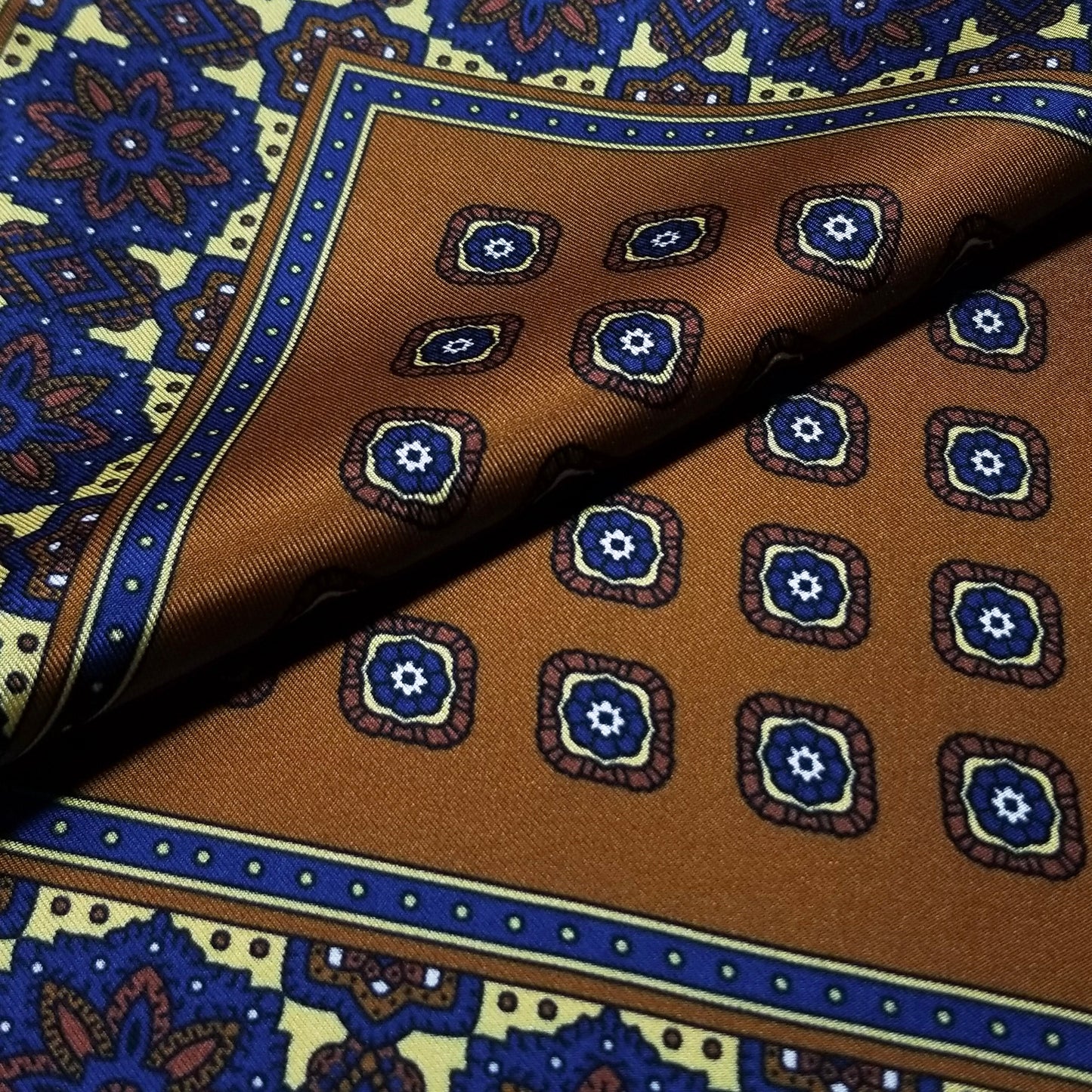 17" Camel Brown Geometric Silk Twill Pocket Square-3