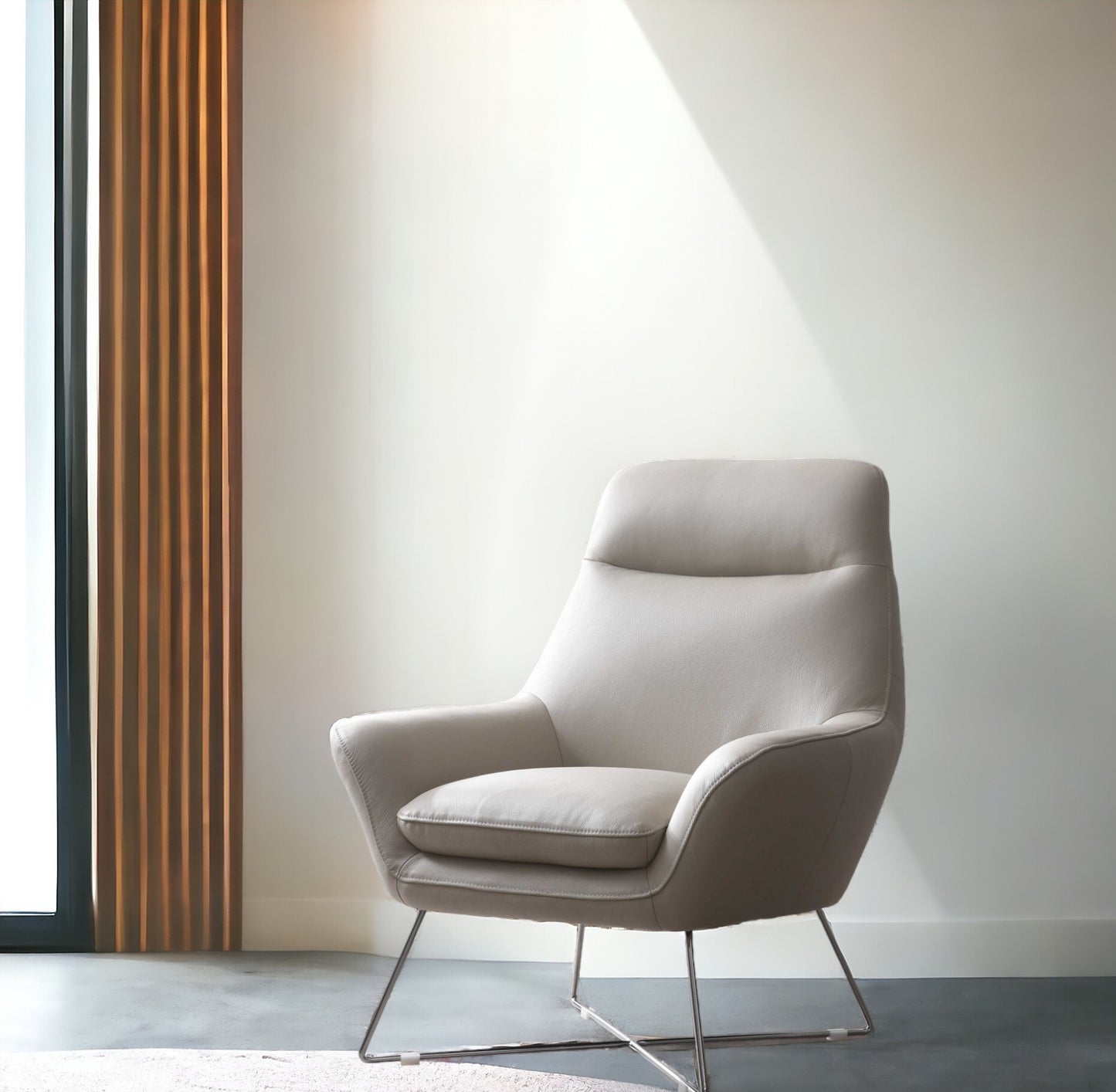 33" Light Gray and Silver Italian Leather Tufted Arm Chair-1