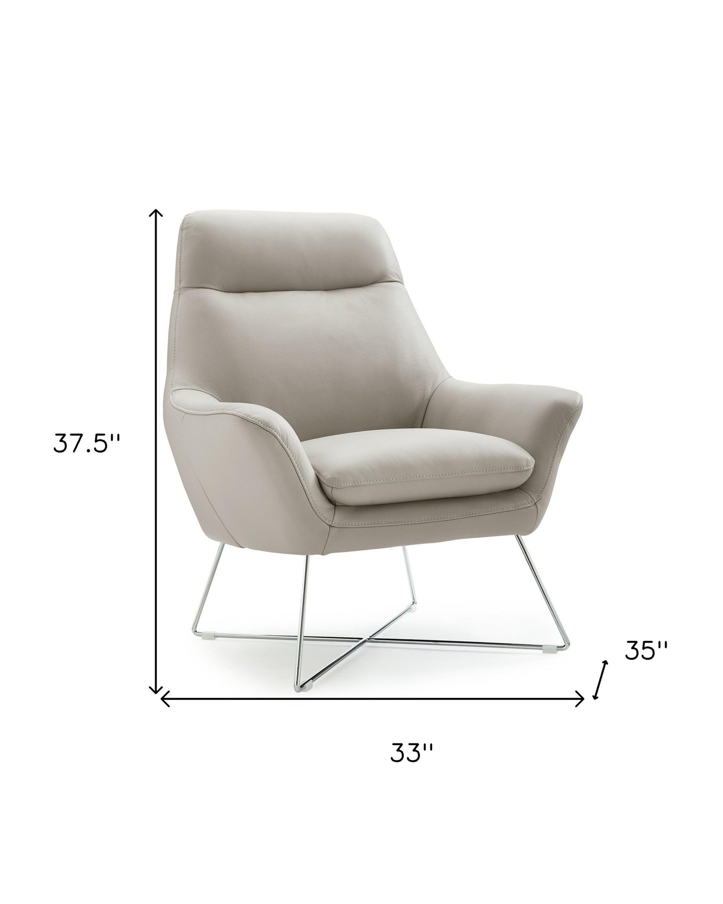 33" Light Gray and Silver Italian Leather Tufted Arm Chair-6