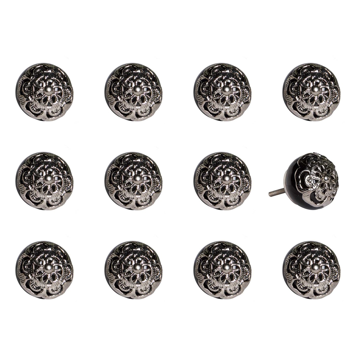 1.5" X 1.5" X 1.5" Black And Chrome Knobs 12 Pack-0
