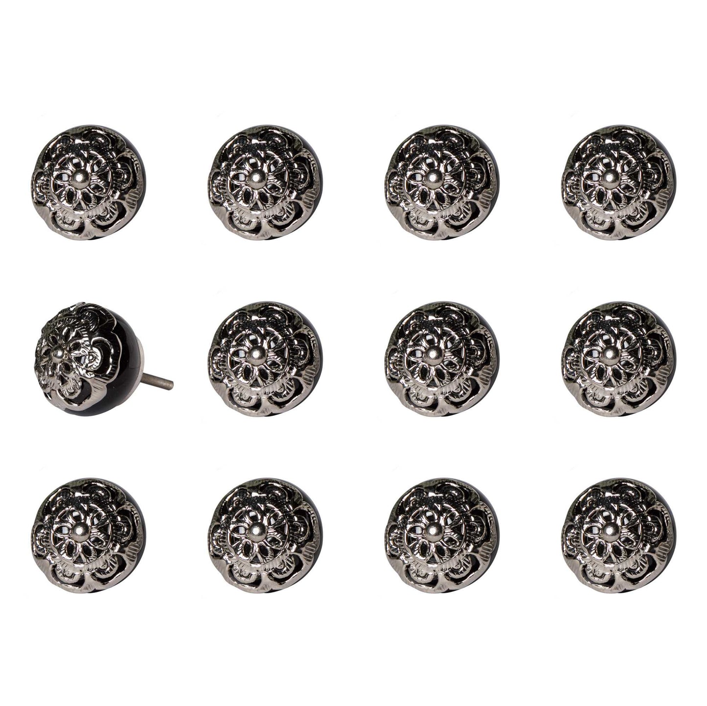 1.5" X 1.5" X 1.5" Black And Chrome Knobs 12 Pack-1