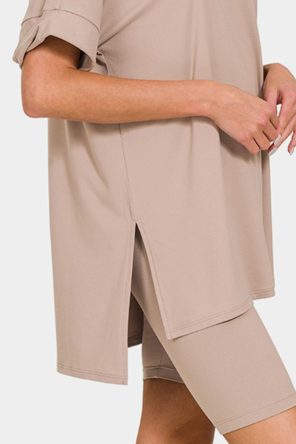 Zenana Full Size V-Neck Short Sleeve Slit T-Shirt and Shorts Set-2