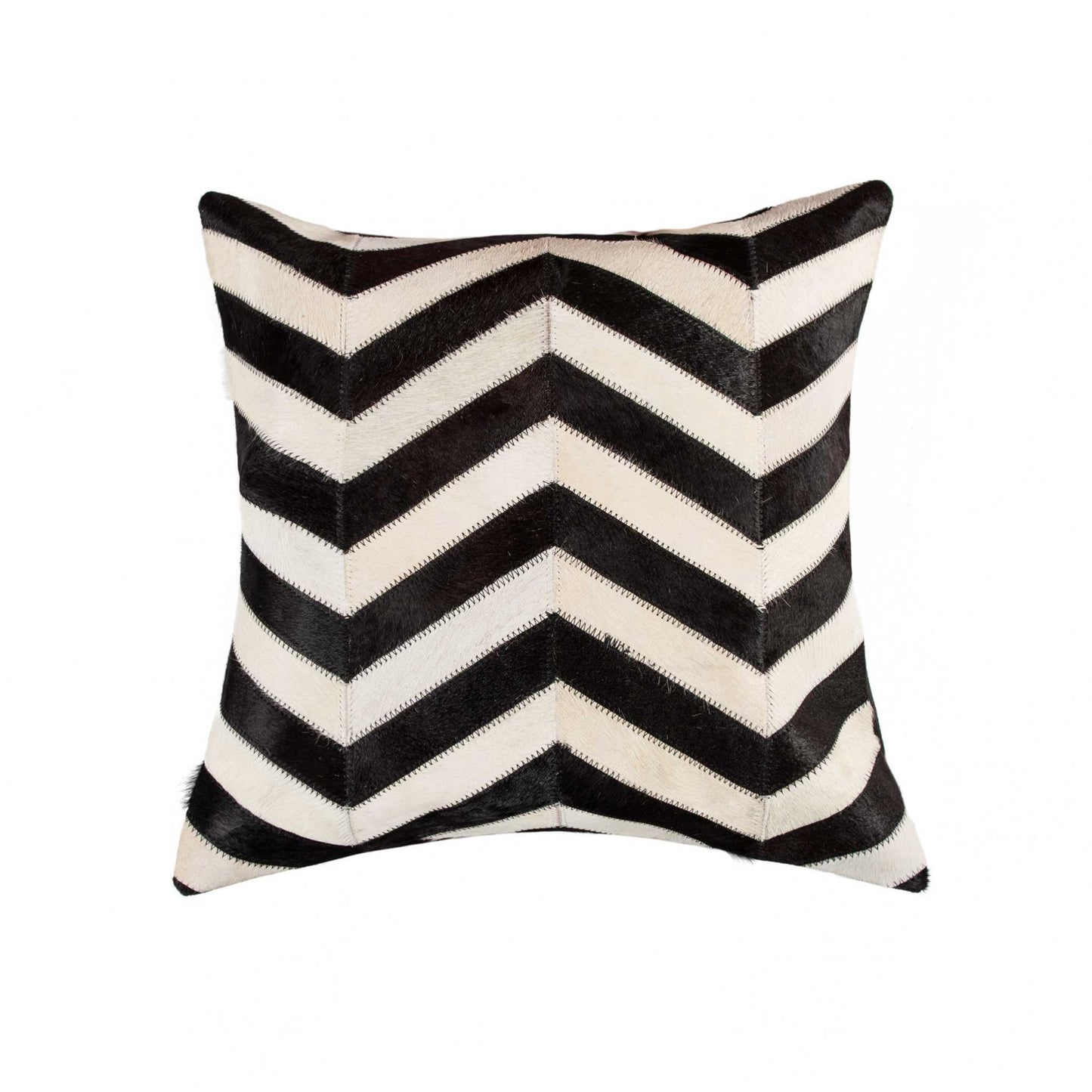 18" Black and Off White Cowhide Throw Pillow-1