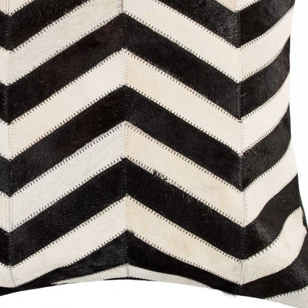 18" Black and Off White Cowhide Throw Pillow-3
