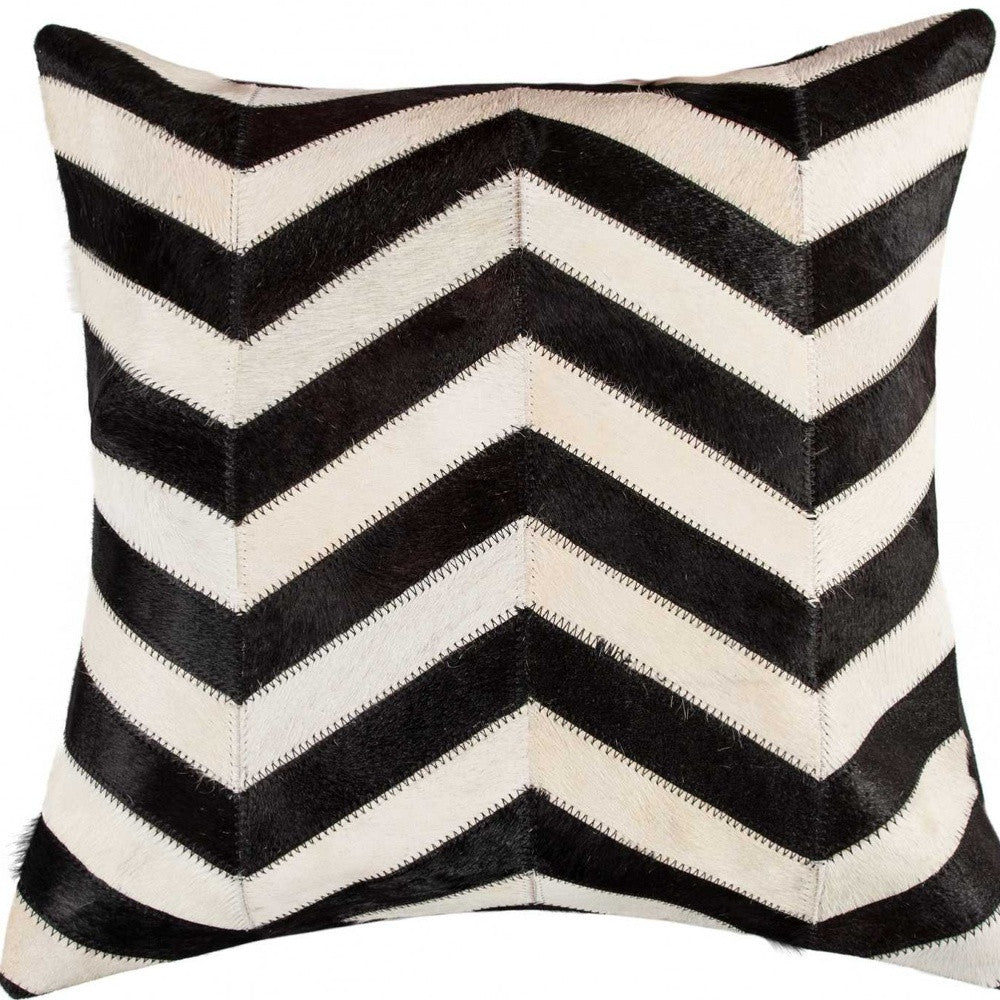 18" Black and Off White Cowhide Throw Pillow-4