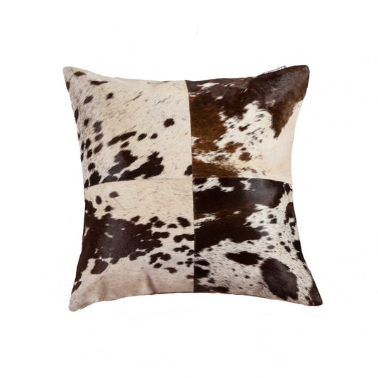 18" X 18" White and Brown Cowhide Pillow-0