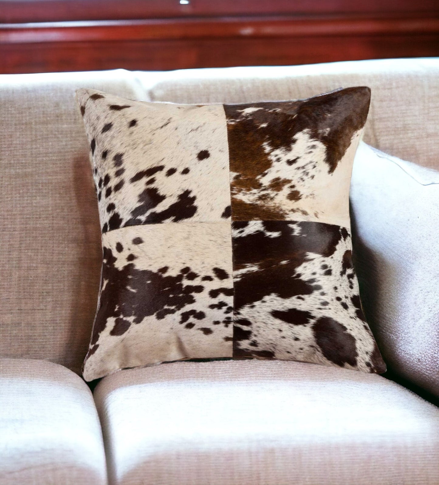18" X 18" White and Brown Cowhide Pillow-1